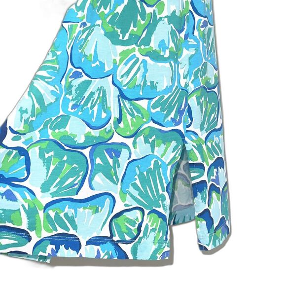 Lilly Pulitzer Knit Dress Sise S Scoop Neck Floral White Blue Green Side Slits - Picture 3 of 6